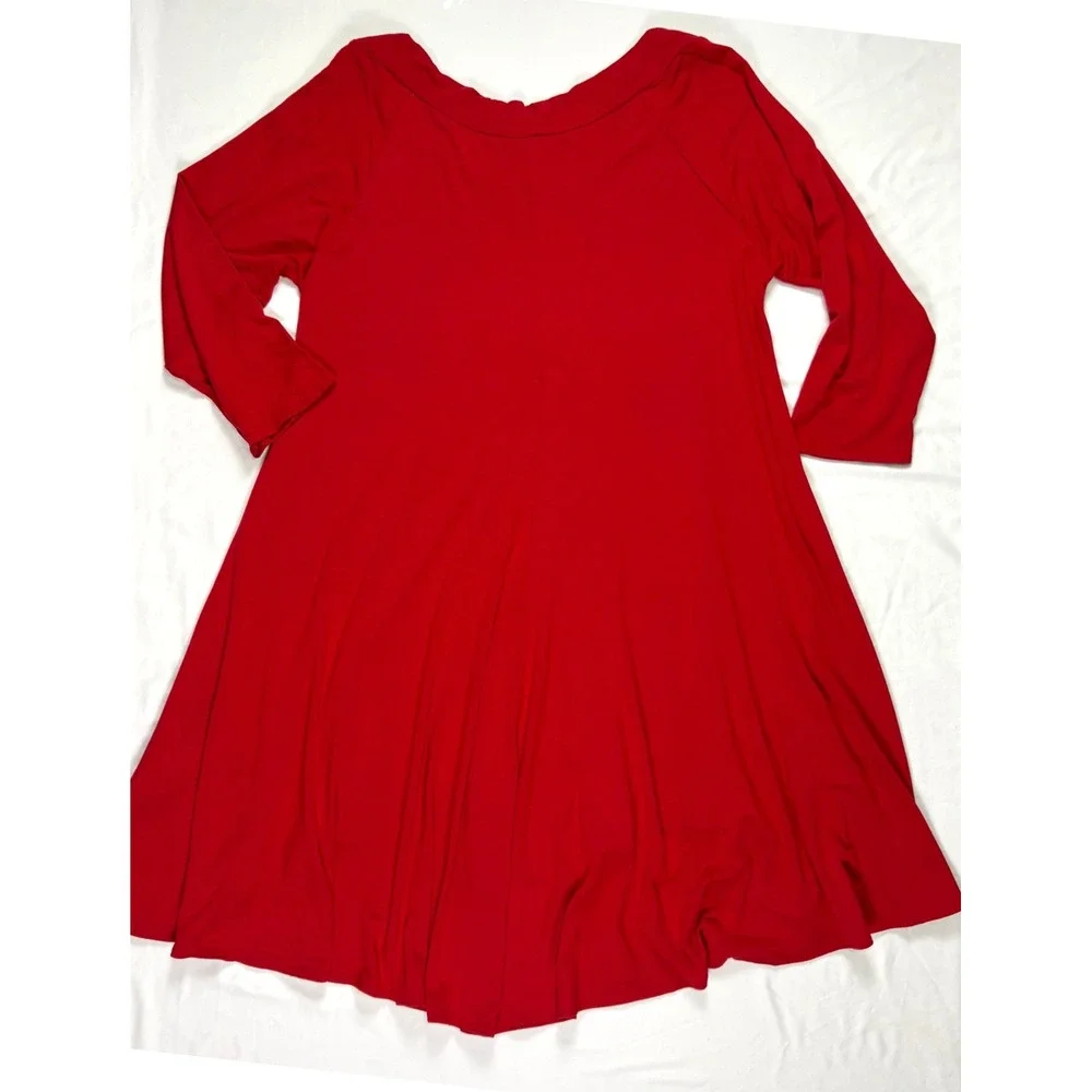 Comfy USA Red High Low Swing Dress‎ Tunic M Boho Lagenlook Artsy Indie Hippie